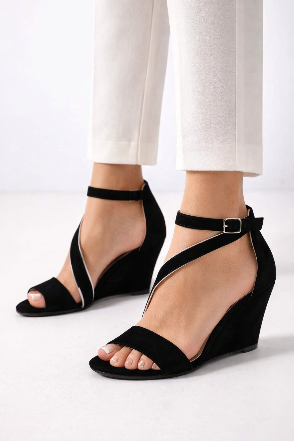 Sandały skórzane czarne na koturnie Libero 1530- 135