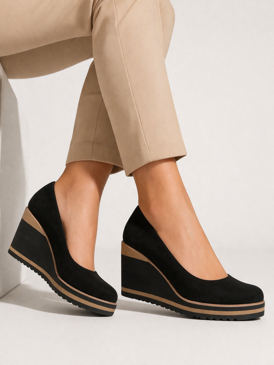 Czółenka skórzane czarne na koturnie Libero 2255 135