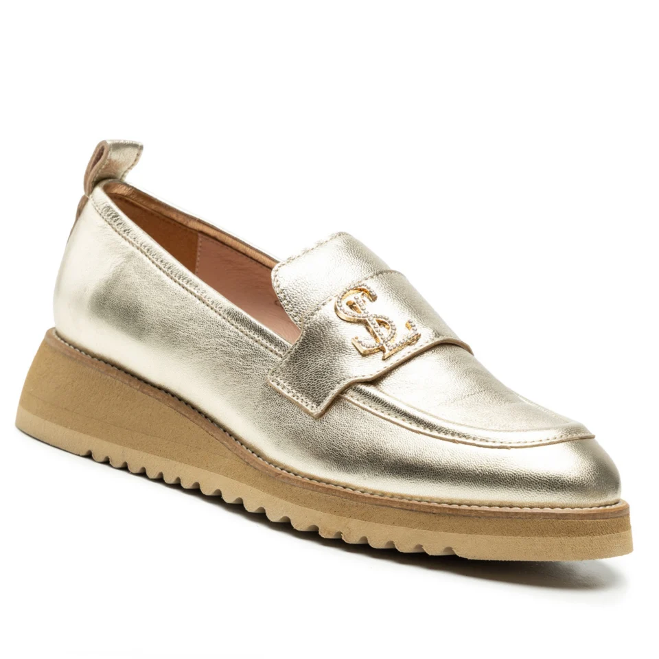 Półbuty skórzane złote płaskie Libero 2870 111