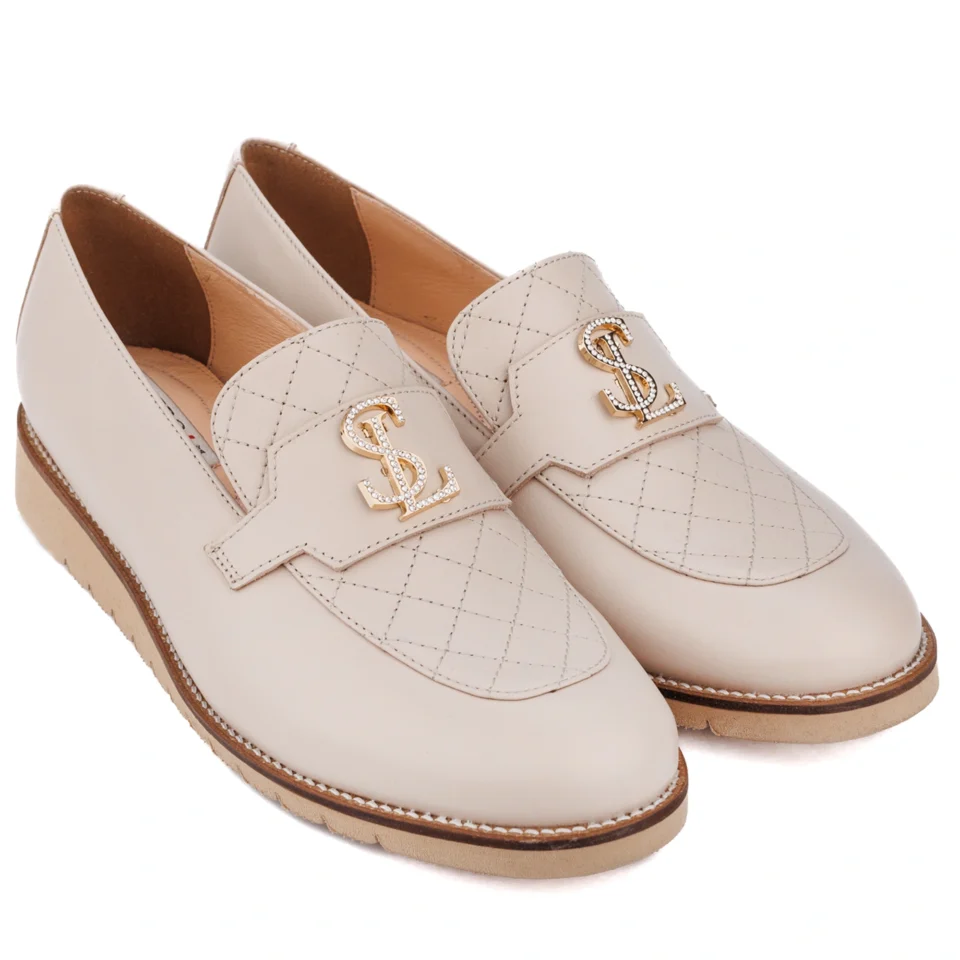 Mokasyny skórzane beżowe na płaskim Libero 2880- 475