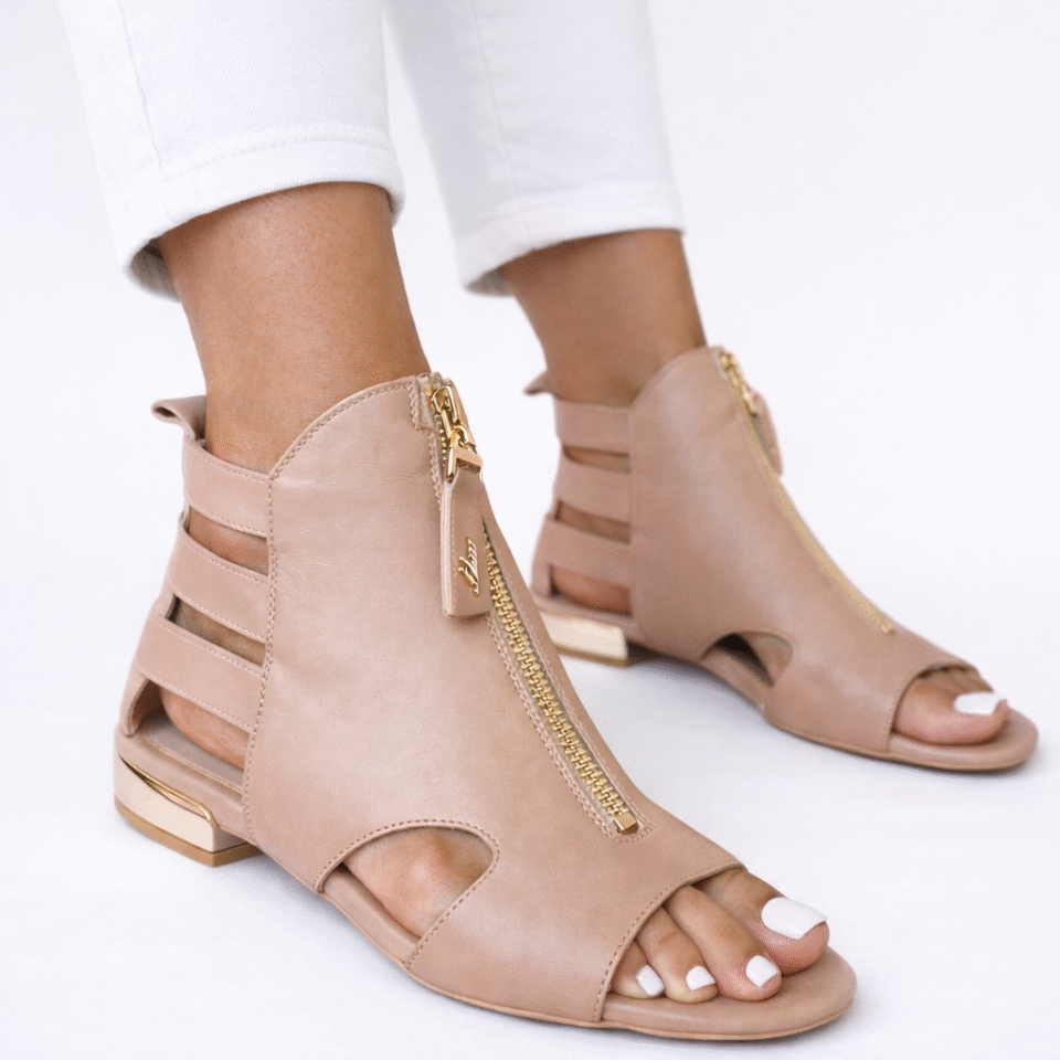 Sandały skórzane beżowe płaskie Libero 3070- 484