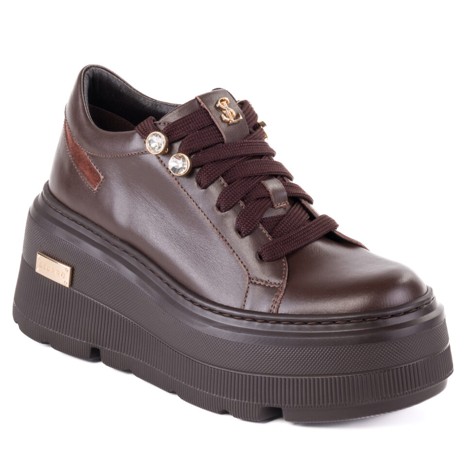Brązowe skórzane sneakersy na platformie Libero 5055-515-516