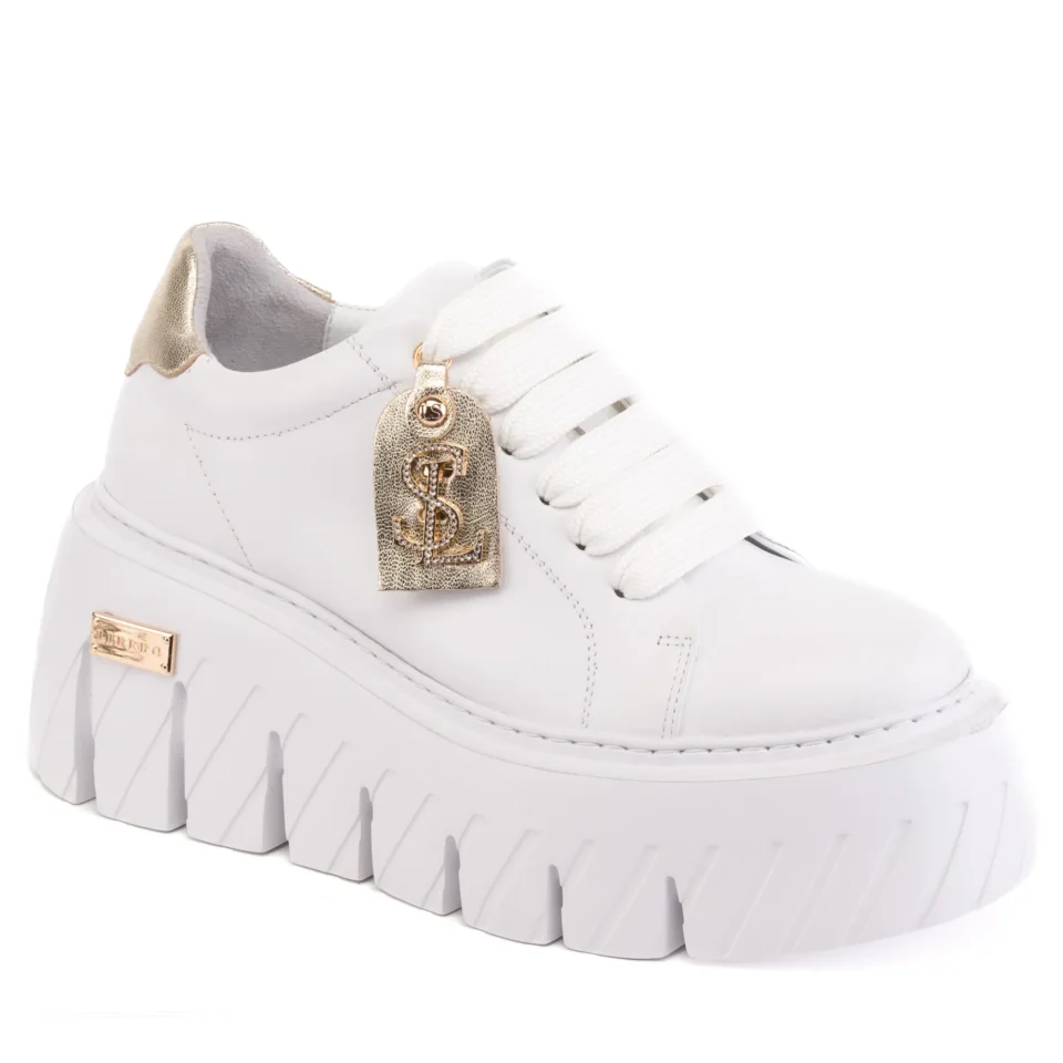 Białe sneakersy skórzane na platformie Libero 5030 10-111