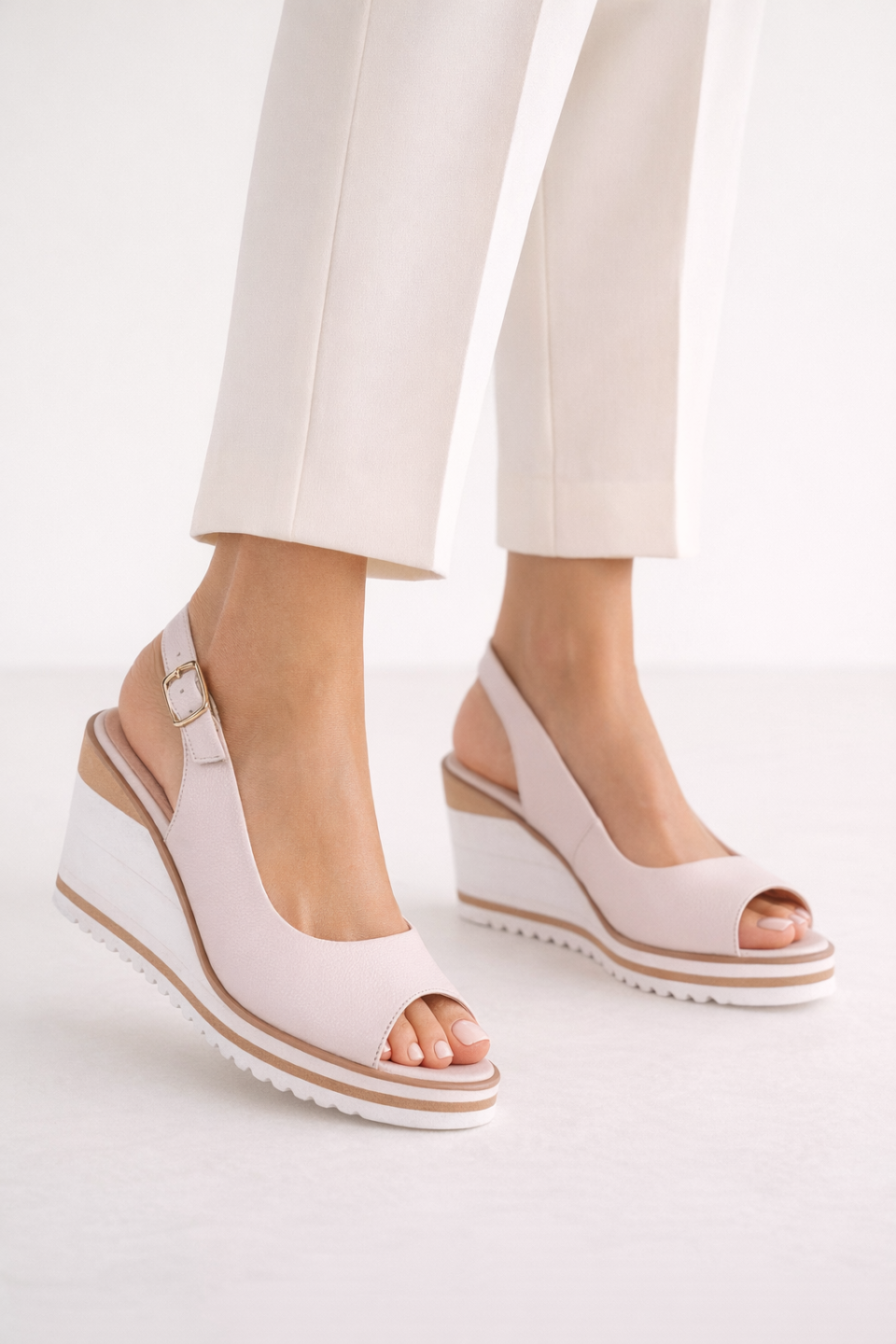 Sandały skórzane beżowe na koturnie Libero 2510 458